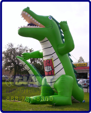 Green aligator giant inflatable advertising balloon.