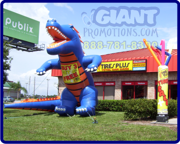 Blue and orange gator giant inflatable advertising balloon.