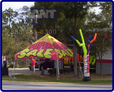 Super sale tent next to arrow dancer.