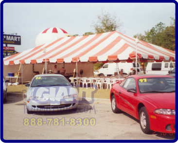 Red and white frame tent