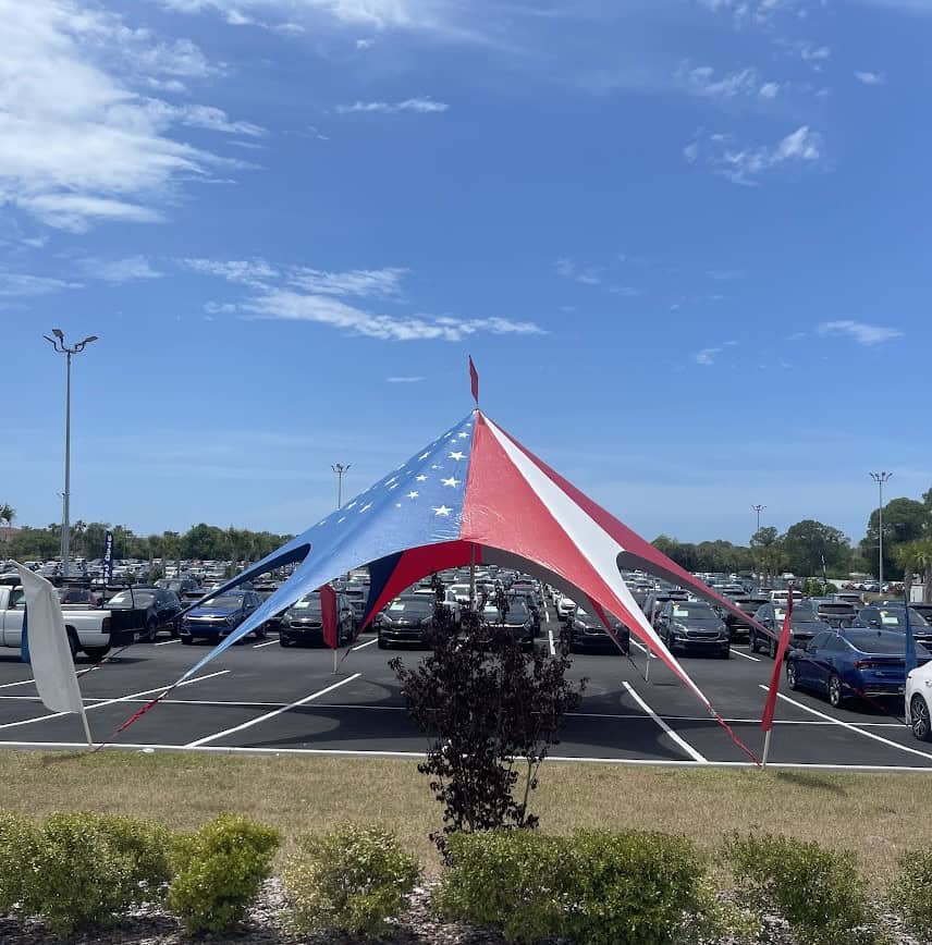 Giant Promotions Giant Star Tent Rental - Patriotic Red, White, and Blue.